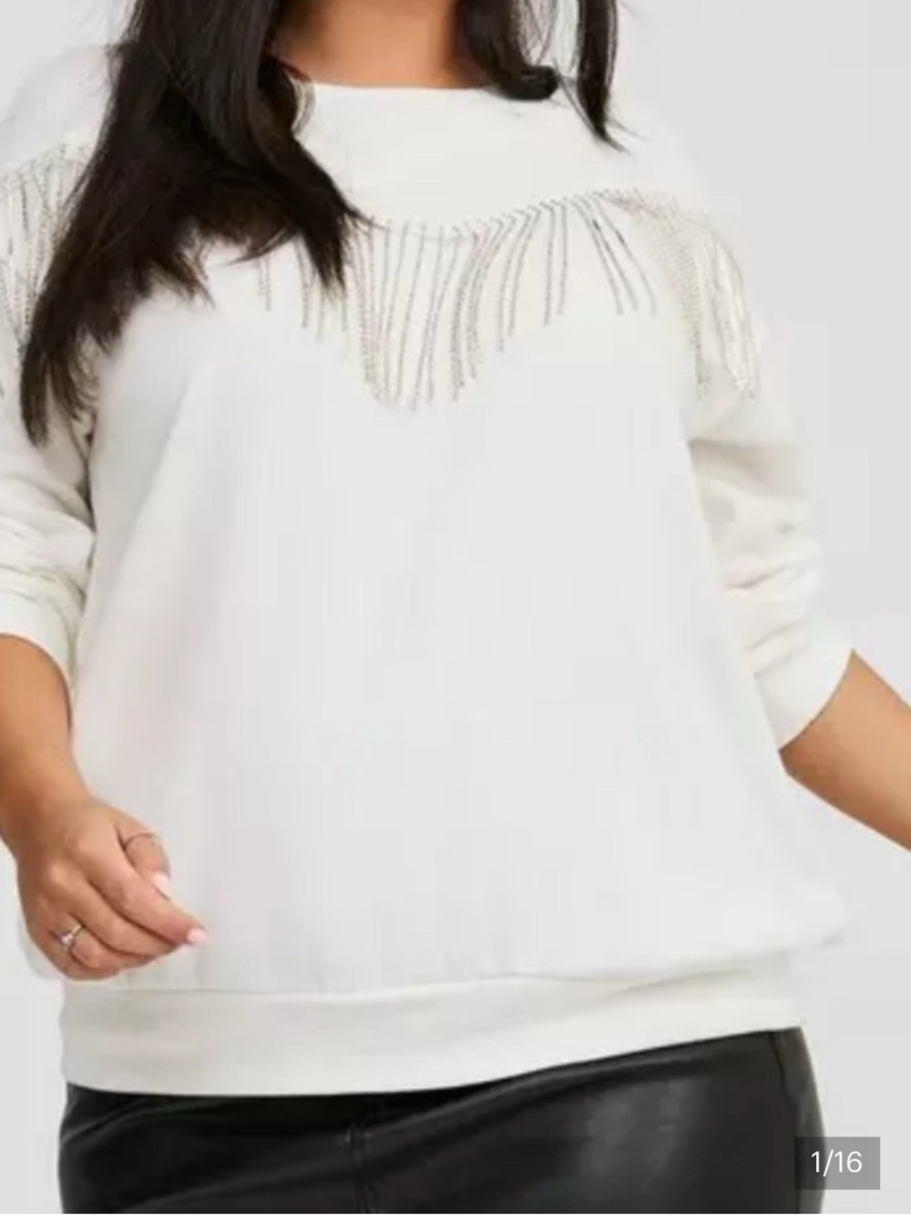 Embellished Fringe Detail White Sweatshirt